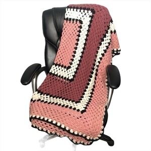 Home made pink white black afghan crochet blanket